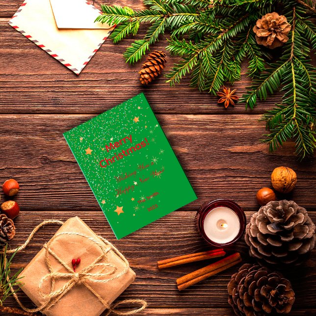 Noël confetti or étoiles vert rouge carte postale (Créateur téléchargé)