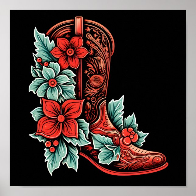 Noël cowboy botter vacances Poster (Devant)