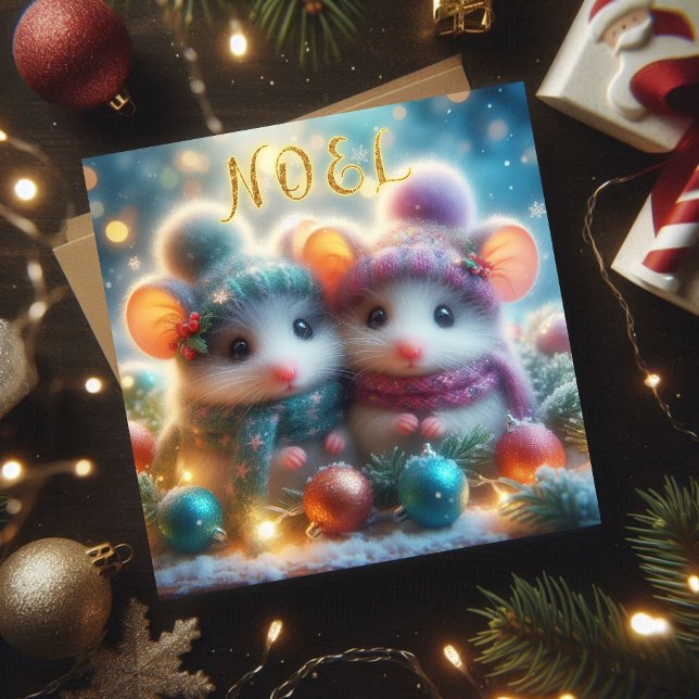 Noel Cute Christmas Mouse Religious Christmas  Holiday Card (Creator Uploaded)