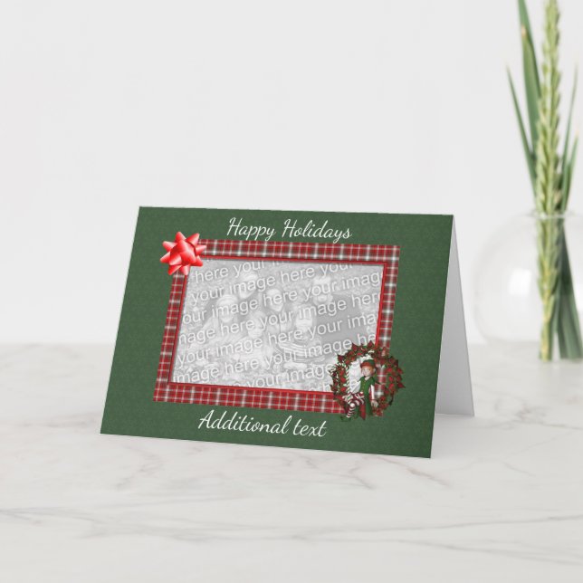 Noël Cute Elf Wreath Carte photo de vacances (Devant)