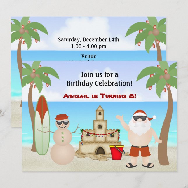 Noël de la plage de Cute Invitation (Devant / Derrière)