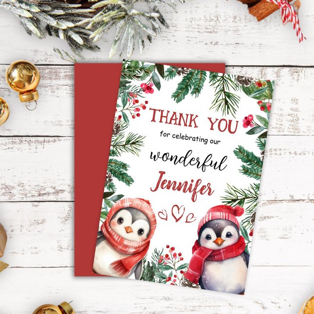 Noël de Pingouin mignon 2° Carte de remerciements  (Créateur téléchargé)