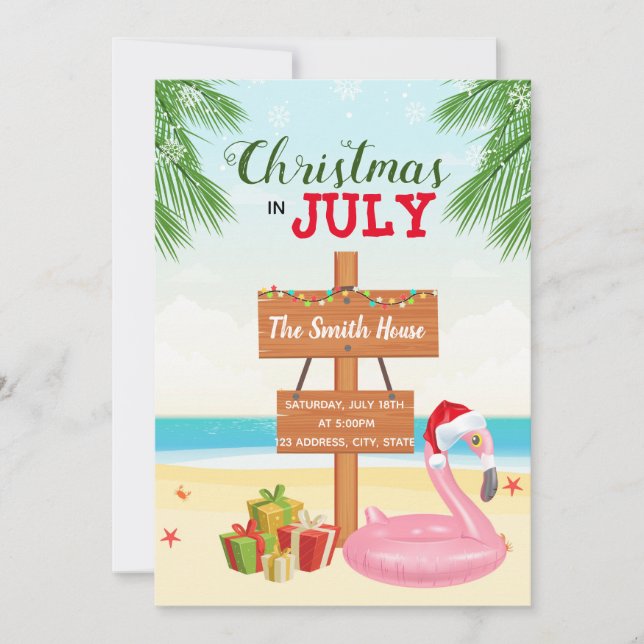 Noël de plage en juillet invitation de fête (Devant)
