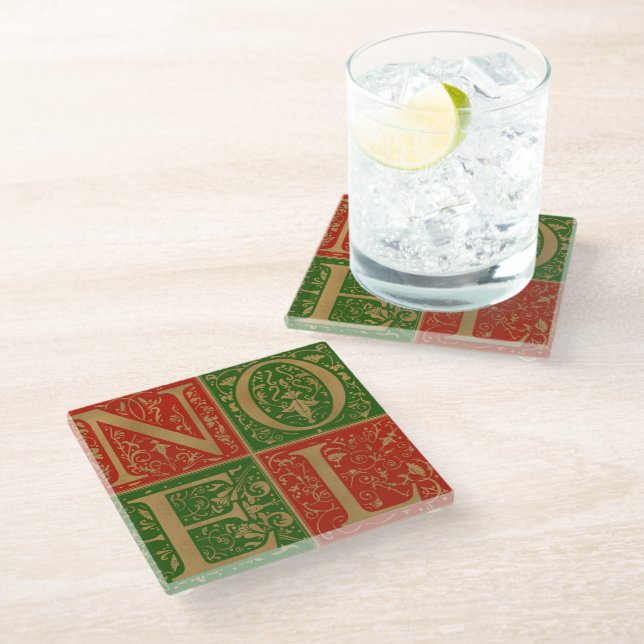 Noel Decorative Holiday Glass Coaster (Angled)