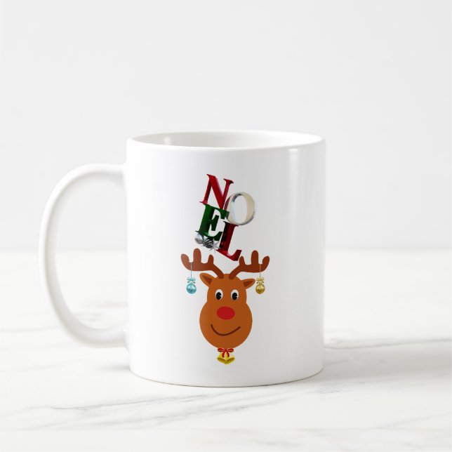 Noel Deer Bells Bauble Rudolf Snowflakes Christmas Coffee Mug (Left)