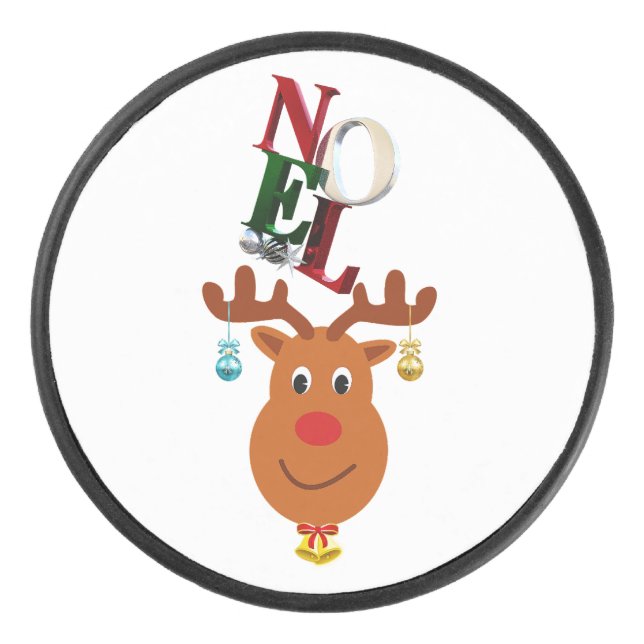Noel Deer Bells Bauble Rudolf Snowflakes Christmas Hockey Puck (Front)