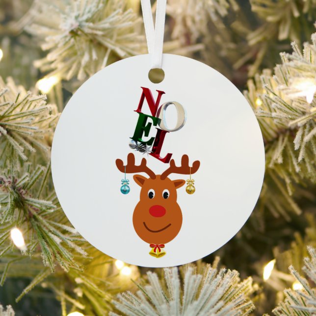 Noel Deer Bells Bauble Rudolf Snowflakes Christmas Metal Ornament (Insitu)