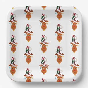 Noel Deer Bells Bauble Rudolf Snowflakes Christmas Paper Plate