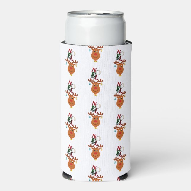 Noel Deer Bells Bauble Rudolf Snowflakes Christmas Seltzer Can Cooler (Seltzer Front)