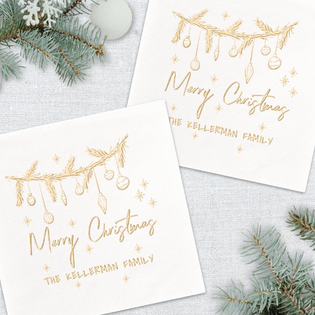 Noël Dessiné à la Main Or (Hand Drawn Merry Christmas Foil Napkins)