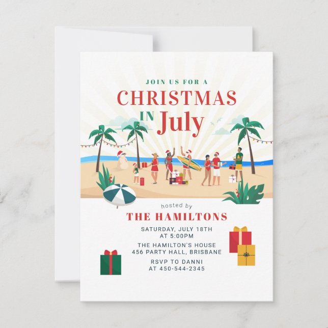 Noël D'Été En Juillet Fête Invitation (Devant)