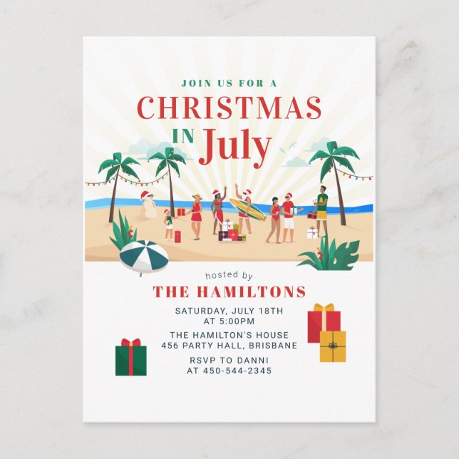 Noël D'Été En Juillet Fête Invitation (Devant)
