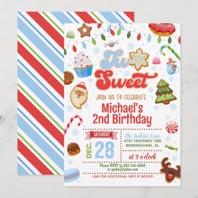 Noël Deux doux anniversaire Invitation - Garçon (Devant / Derrière)