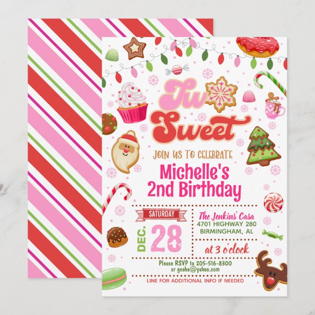 Noël Deux doux Invitation Anniversaire - Fille (Devant / Derrière)