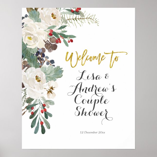 Noël d'hiver Floral Mariage Affiche de bienvenue (Devant)