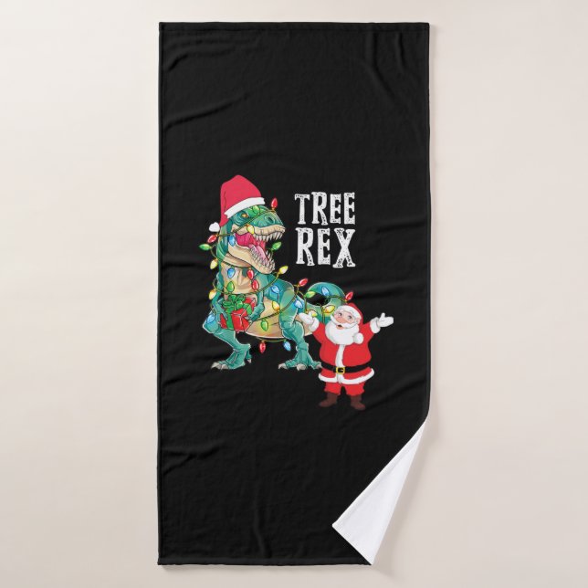 Noël Dinosaure Arbre Rex Père Noël Hommes garçons  (Serviette de bain)