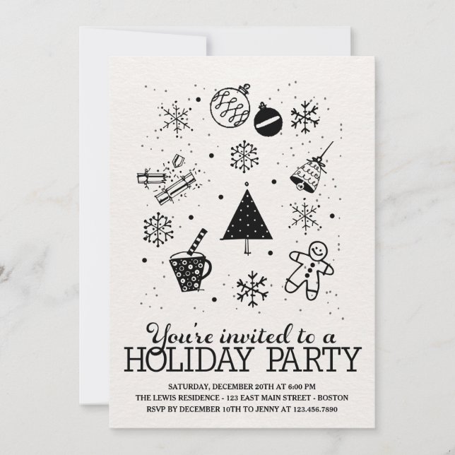 Noël Doodles Fêtes Invitation (Devant)