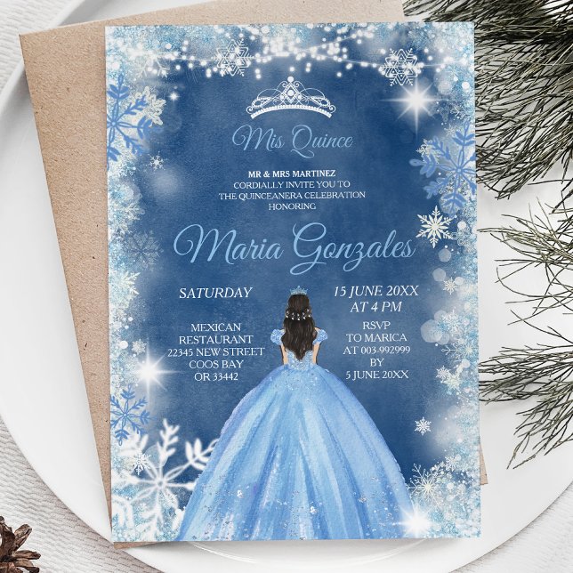 Noël Dusty Blue Princess Quinceanera Invitation (Créateur téléchargé)