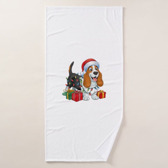 Noël Éclairage Santa Hat Basset Hound Chien Noël (Serviette de bain)