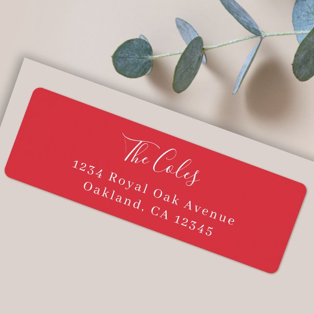 Noël élégant | Adresse de retour rouge brillante (Elegant red custom return address mailing labels for families and couples by Guava)