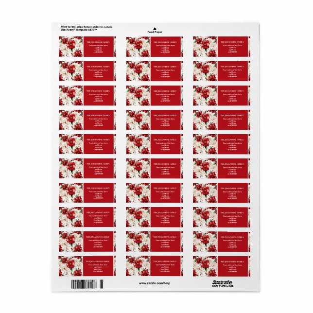 Noël Elegant Floral Red Green Motif adresse (Feuille entière)