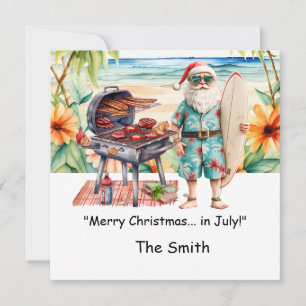 Noël en juillet avec Père Noël at Beach Carte de v