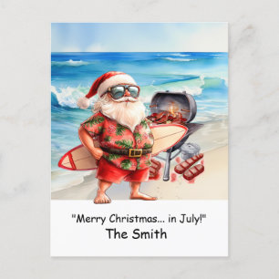 Noël en juillet avec Père Noël at Beach Carte de v