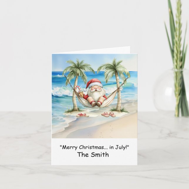 Noël en juillet avec Père Noël at Beach Carte de v (Devant)