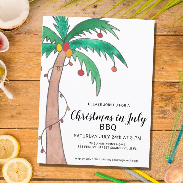 Noël En Juillet BBQ Palm Invitation Carte Postale (Créateur téléchargé)