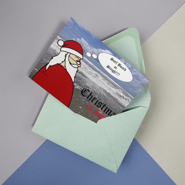 Noël en Juillet Père Noël Surf Carte de voeux plié (Créateur téléchargé)