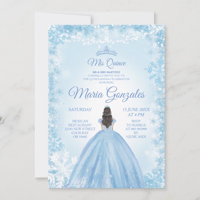 Noël et hiver Mis Quince Invitation bleu (Devant)