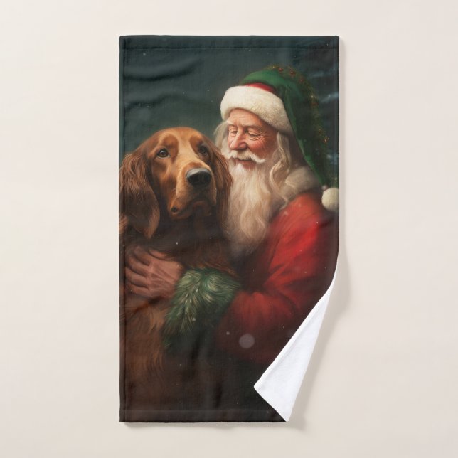 Noël festif du Père Noël de l'Irish Red Setter (Serviette à main)