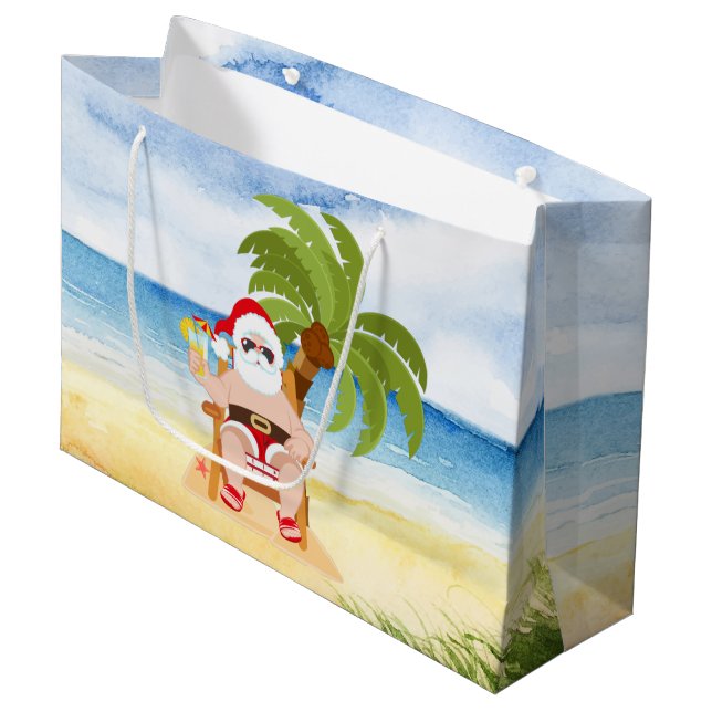 Noël festif Plage Père Noël Grand sac cadeau  (Devant Angle)