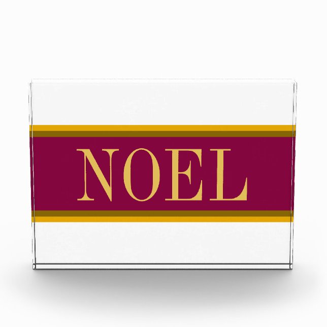NOEL Festive Burgundy White Christmas Stripes Photo Block (Front)