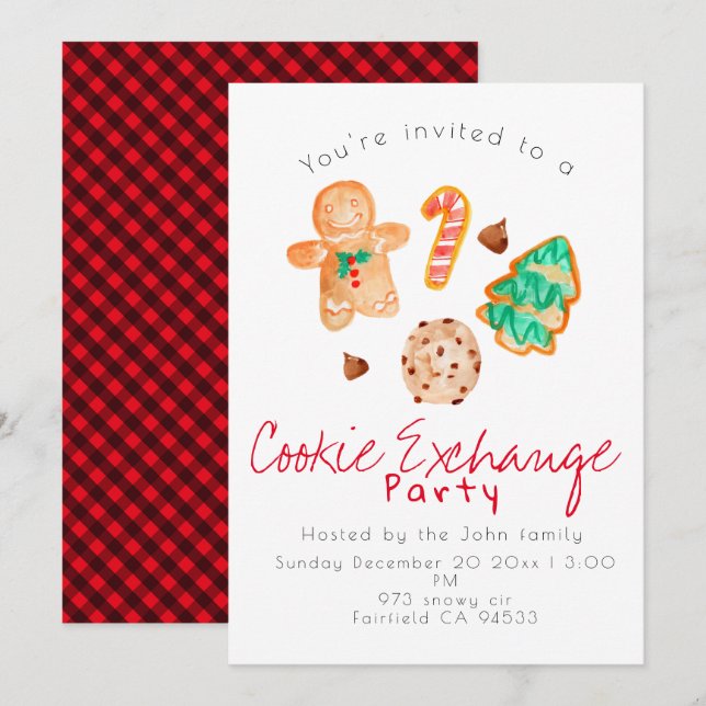 Noël fête biscuit échange invitation (Devant / Derrière)