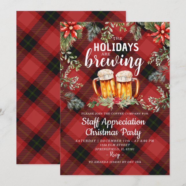 Noël Fête Brasserie Invitation (Devant / Derrière)