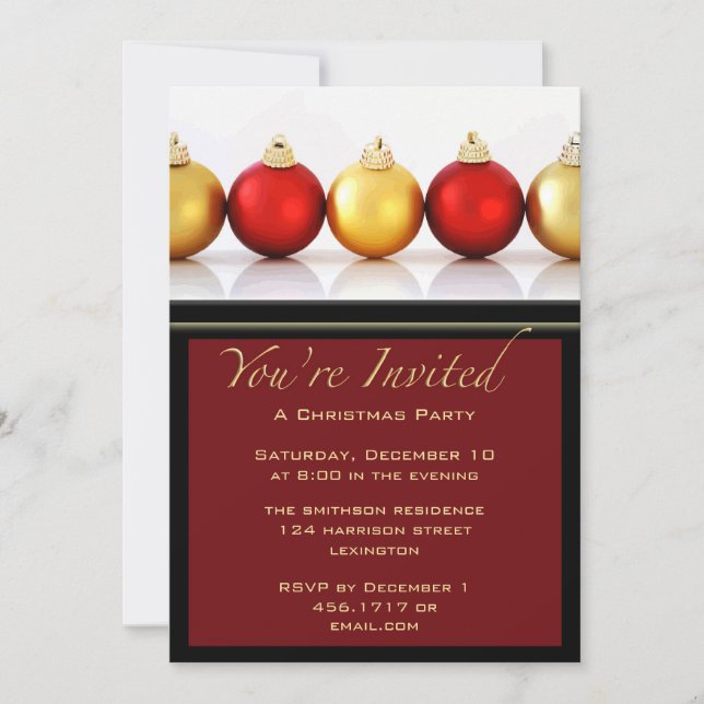 Noël Fête Rouge & Gold Balls Invitation (Devant)