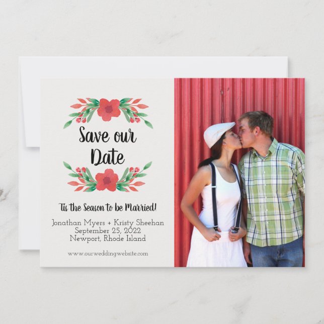 Noël Fêtes florales Enregistrer la date Carte phot (Devant)