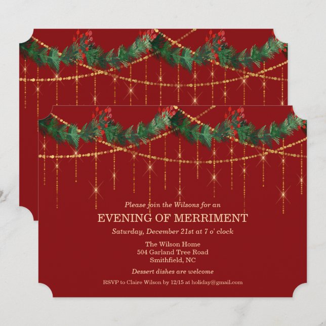 Noël Fêtes Garland Parties scintillant Invitation (Devant / Derrière)