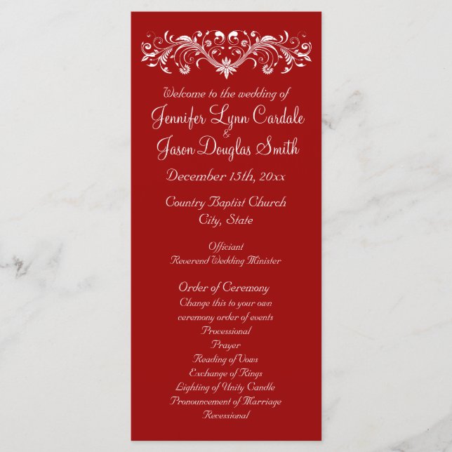 Noël Fêtes Programmes de mariage rouge (Devant)