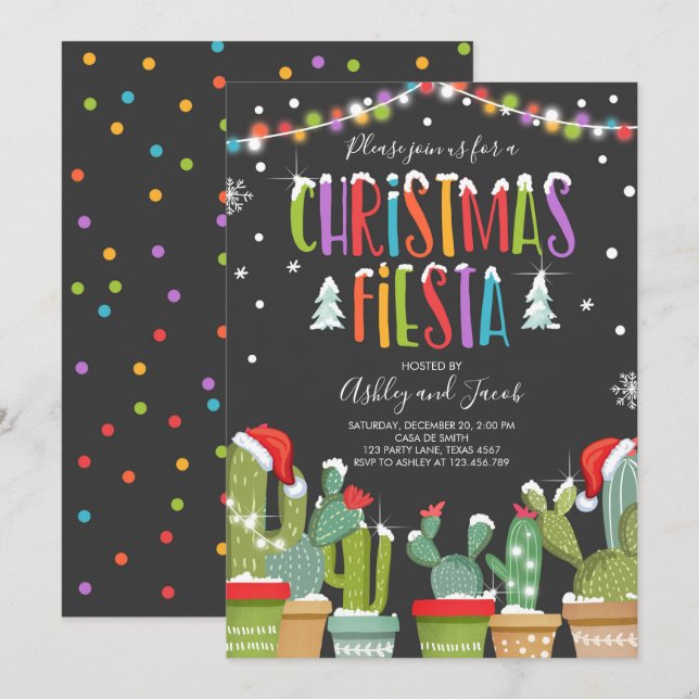 Noël Fiesta Cactus Fête Invitation (Devant / Derrière)