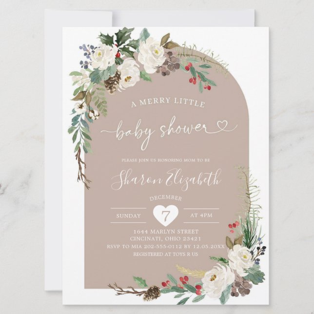 Noël Floral Boho Arch Baby shower Invitation (Devant)