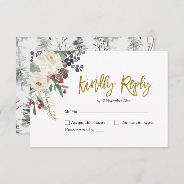 Noël Floral Romantique Mariage carte RSVP (Devant / Derrière)