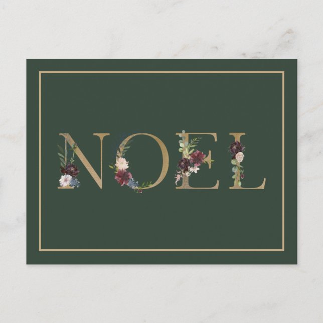 Noel Floral Text Holiday Greeting Postcard (Front)