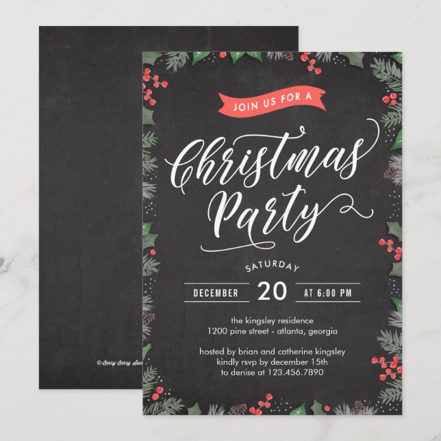 Noël Foliage ÉDITABLE COULEUR Fête Invitation (Devant / Derrière)