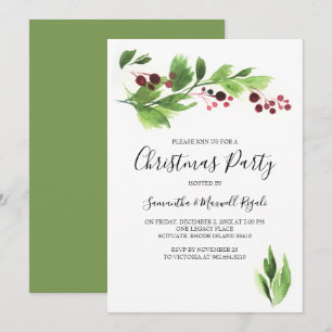 Noël Fonction Invitation Red Berries & Greenery