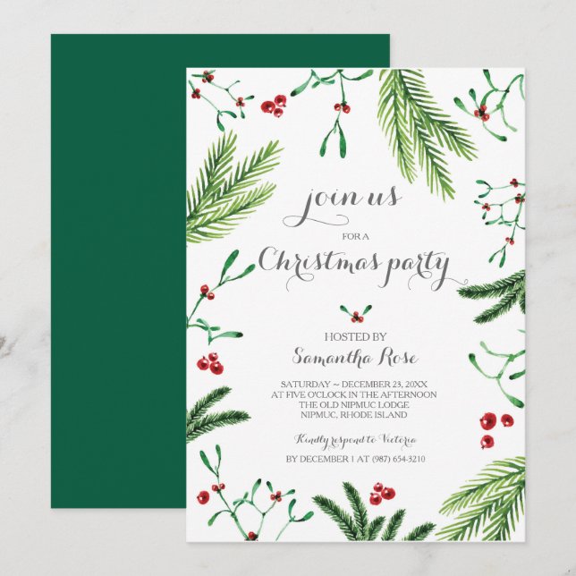 Noël Fonction Invitation - Verdure (Devant / Derrière)