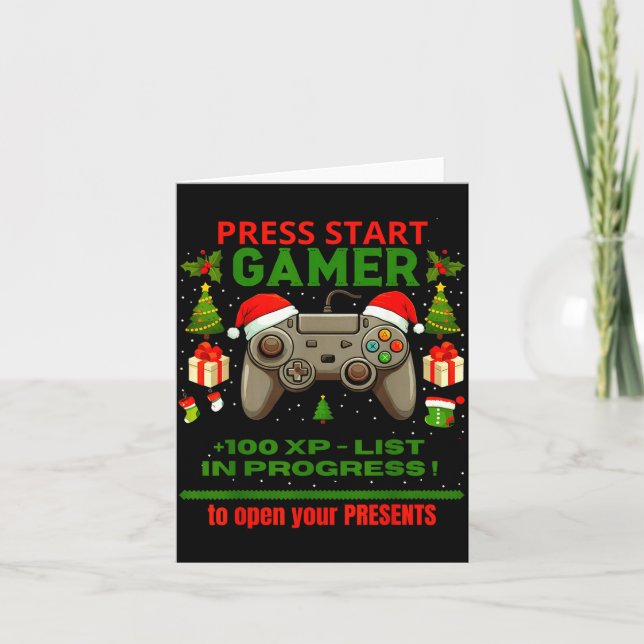 Noel Fun Gamer - Press Start For Christmas  Card (Front)