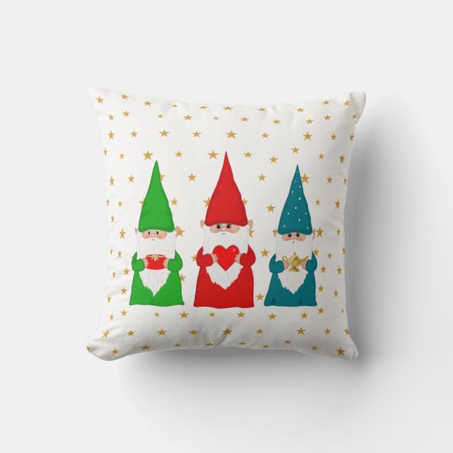 Noël Gnomes & étoiles jettent oreiller (Recto)