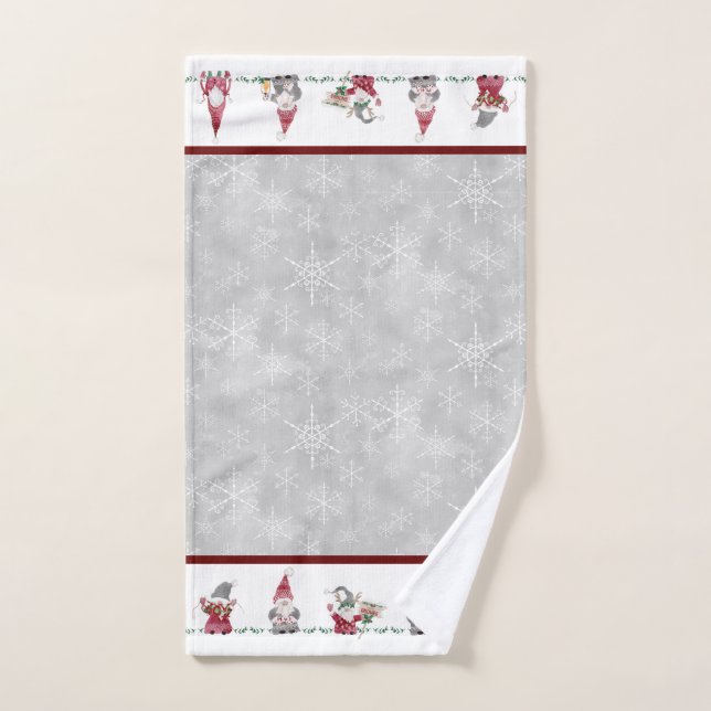 Noël Gnomes Scandinave Hygge Red Grey (Serviette à main)